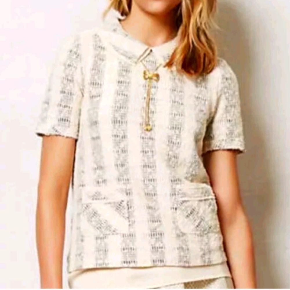 Anthropologie 9-H15 STCL women's Collared Knit Tweed Boucle Lined Top Size Large